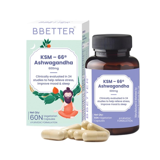 [BRSW2FT6BAHA2EQ7] BBETTER KSM-66 Ashwagandha Capsules 600mg | Lab Tested | Lab Report Attached | Ashvagandha Tablet For Stress, Sleep Management & Anxiety Relief | Rejuvenates Mind & Body | 60 Veg aswagandha Capsules