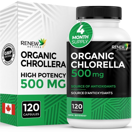 [BRSW2YY5PMIQYYDO] Renew Actives Chlorella Capsules 1000MG per 2 Capsules - Rich in Antioxidants & Nutrients - Natural Source for Cellular Health, Vitality, & Wellness - Made in Canada - 120 Capsules