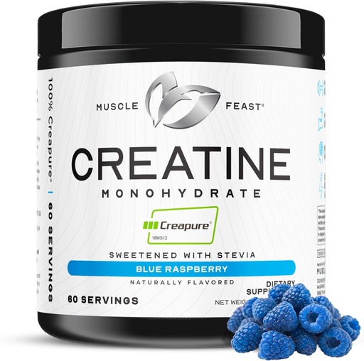 [BRSRAGAPDIFQMG37] Muscle Feast Creapure Creatine Monohydrate Powder, Vegan Keto Friendly Gluten-Free, Muscle Recovery Supplement and Trusted Creatine for Muscle Growth, Flavored Creatine, Natural Blue Raspberry, 300g