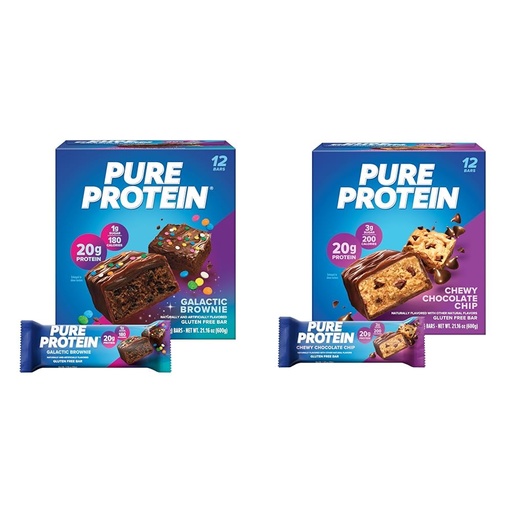 [BRSROCACCQMRGETL] Pure Protein Galactic Brownie & Chocolate Chip Protein Bars Bundle - 12 Count Boxes | 20g High Protein, Gluten Free, Low Sugar, Great Taste!
