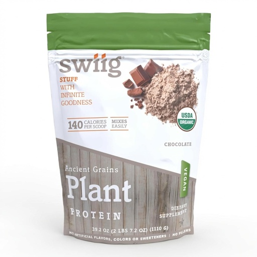 [BRSWGYLYB4MRG3DG] swiig Organic Plant Protein Powder – Vegan Plant Based Protein, Ancient Grains Protein Blend, 20g Protein, Gluten-Free, Dairy-Free, Non-GMO, Easy to Digest, Rich Chocolate, 2.7 lb