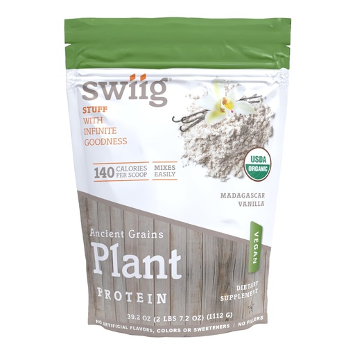 [BRSWGYLYBV5WKGTJ] swiig Organic Plant Protein Powder – Vegan Plant Based Protein, Ancient Grains Protein Blend, 20g Protein, Gluten-Free, Dairy-Free, Non-GMO, Easy to Digest, Vanilla, 2.7 lb