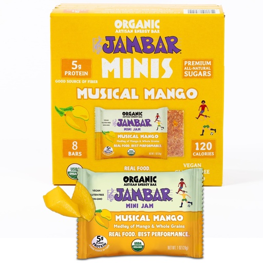 [BRSRYYYHCECWOEQY] JAMBAR Mini Energy Bars, Organic Protein Bars, Gluten Free Snack Bar, 5g Plant Protein, Vegan, Healthy Snacks, For Adults and Kids, USDA Organic, No Artificial Sweeteners, Musical Mango, 8-Pack