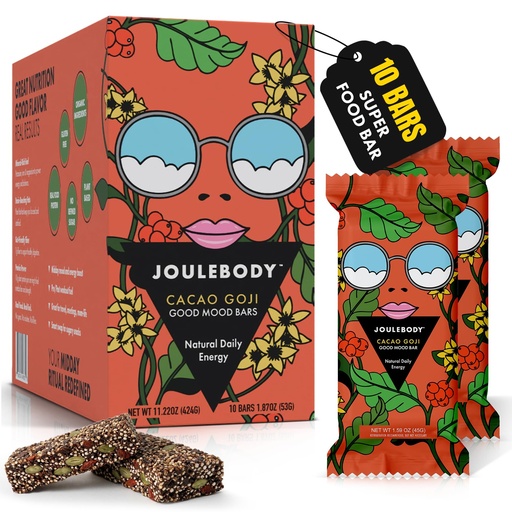 [BRSRGGABDICBEETA] JOULEBODY Organic Super Food Bars - Cacao Goji Meal Replacement Bars Protein, Good Mood Sports Nutrition Bars for Real Nourishment, Plant Based 10g Protein Energy, 7g Fiber, No Refined Sugar, 10 Count