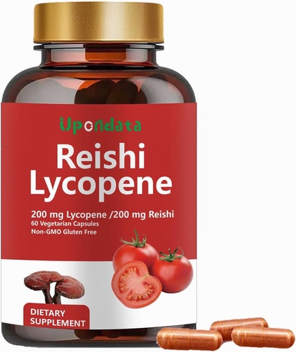 [BRSRAGARC56G2CI2] Lycopene Capsules, Natural Lycopene 200mg with Organic Reishi Mushroom 200mg Supplement for Prostate Health and Immune Support - Gluten-Free, Non-GMO, 60 Capsules (1 Pack)