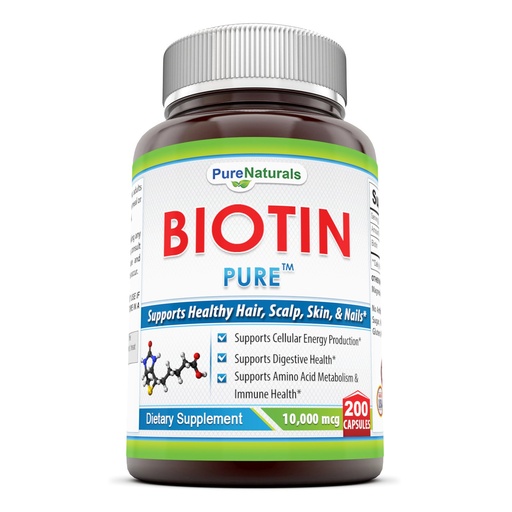 [BRSWIGT4O54QAGA5] Pure Naturals Biotin Dietary Supplement - 10, 000 mcg - 200 Capsules - Supports Healthy Hair, Skin & Nails - Promotes Cell Rejuvenation and Energy Production. *