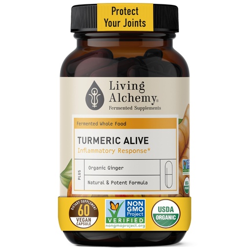 [BRSW2EA5BN5BY337] Living Alchemy Turmeric & Ginger Supplement - Fermented Turmeric Capsules for Gut, Mobility, & Joint Support - Natural Herbal Supplements - Vegan, Non-GMO, Filler-Free, & Dairy-Free 60 Pcs