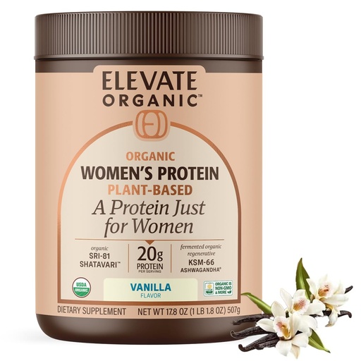 [BRSREAQEBEIQGD3L] Women’s Plant Protein Powder, Vanilla, Pea Protein with KSM-66 Ashwagandha®, Organic SRI-81™ Shatavari & Acti Veda™ (20g Protein)