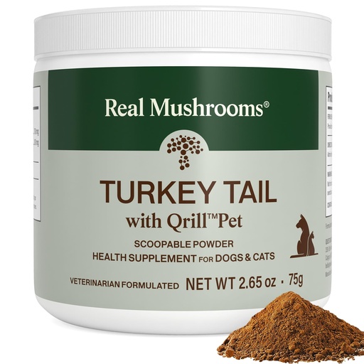 [BRSRGGIYOENBUHT7] Real Mushrooms Turkey Tail with Qrill Pet - Turkey Tail Mushroom for Dogs with Krill Meal for Dogs and Cats - Beta-Glucan Rich Mushroom Extracts Immune & Gut Support for Puppies and Kittens, 75g