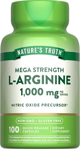 [BRSWICQBBBYQKFLG] Nature's Truth L-Arginine 1000mg | 100 Capsules | Mega Strength | Non-GMO & Gluten Free Supplement