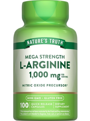 [BRSWICQBBBYQKFLG] Nature's Truth L-Arginine 1000mg | 100 Capsules | Mega Strength | Non-GMO & Gluten Free Supplement