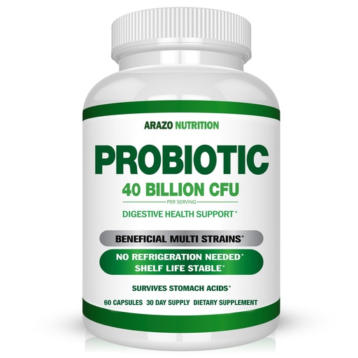 [BRSWKF37OR5WGDTK] Arazo Nutrition Probiotic 40 Billion CFU Per Serving - Shelf Stable with Prebiotics and Acidophilus - Stable Potency Until Expiration – Time Delay Release Probiotics