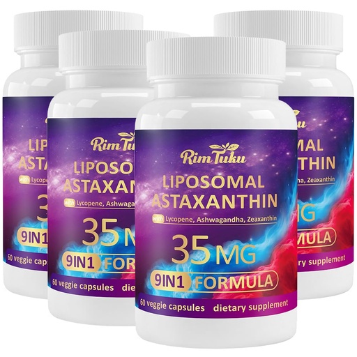 [BRSREGQFOEMAED3B] Liposomal Astaxanthin Supplement Complex 9-in-1 with Ashwagandha, Lycopene, Zeaxanthin, Antioxidant Supplement Support Eye, Skin & Joint Health, 240 Capsules