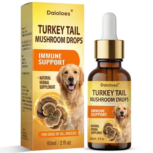 [BRSRYYAFBB6QGFLH] Turkey Tail Mushroom for Dogs, Immune Support & Digestive Health Supplement, 5X Turkey Tail Mushrooms for Pet Liquid Drops with Natural Turmeric & Probiotic, Faster Absorption, 2 Fl Oz(Pack of 1)