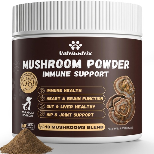[BRSRGZIRA4HAI2T4] Organic Turkey Tail Mushroom for Dogs 100g - Over 50% Beta Glucan - 10-in-1 Mushroom Powder for Immune & Gut Support - Dog Mushroom Supplements for Lumps and Bumps - Chicken Flavor