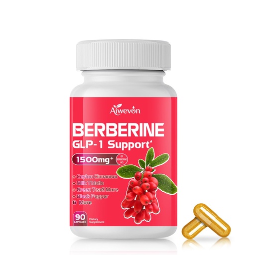 [BRSRGFA5B4BAEDIU] Berberine 1500mg Capsules with Ceylon Cinnamon, Chromium & Alpha Lipoic Acid – Metabolic Support Supplement for Energy & Weight Management – Vegan, Non-GMO – 90 Count