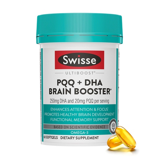 [BRSRAHQ3BMFRQET5] Swisse PQQ + DHA Brain Booster | Supports Brain & Heart Health | Enhances Attention & Focus | Functional Memory Support | Promotes Efficient Metabolism & Mitochondrial Health | 30 Softgels