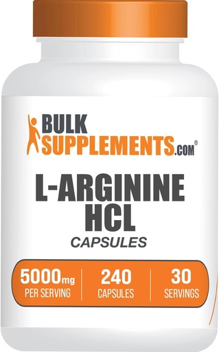 [BRSRMHTYCR7WYCD7] BulkSupplements.com L-Arginine HCl Capsules - Suplemento Arginina, Suplemento Nitric Oxide, L Arginine Capsules - Nitric Oxide Pills, Gluten Free - 8 cápsulas por Serving, (5000mg) 240 cápsulas