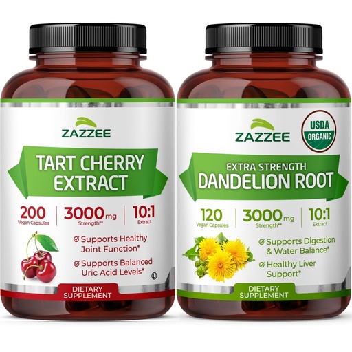 [BRSREEA3DF6AEDTA] Zazzee Herbal Uric Acid Cleanse Bundle | USDA Organic Dandelion Root Extract Capsules Plus Super Concentrated 10:1 Tart Cherry Extract Capsules | Non-GMO Vegan & ISO Lab Tested