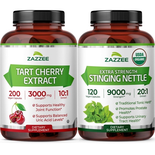 [BRSREEA2OIOQ2CT5] Zazzee Herbal Uric Acid Cleanse Bundle | USDA Organic 20:1 Stinging Nettle Extract Capsules Plus Super Concentrated 10:1 Tart Cherry Extract Capsules | Non-GMO Vegan & ISO Lab Tested