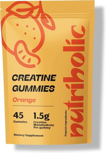 [BRSROBAPARYBM3Y7] Creatine Monohydrate Gummies for Men and Women - Easy to Digest, Vegan, Gluten-Free, Non-GMO, 1.5g of Creatine per Gummy - 45ct (45 Count, Orange)