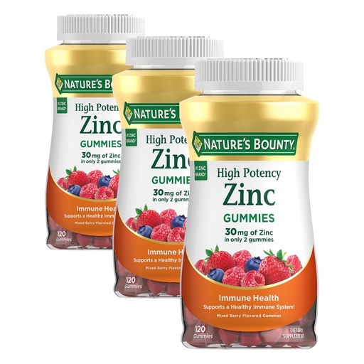 [BRSREBINPNYBE2A7] Nature’s Bounty Zinc Gummies, Immune Support Gummies, Supports Skin & Antioxidant Health, Mixed Berry, 30mg, 120 Count (Pack of 3)
