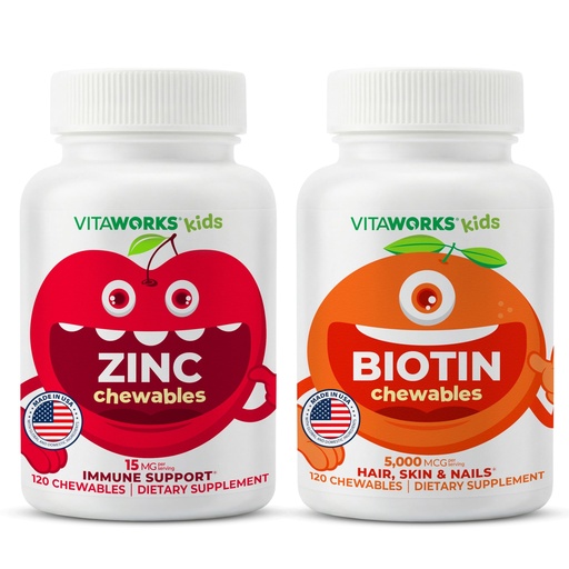 [BRSROEL7CUHGYCDK] VitaWorks Kids Zinc 15mg Chewables + Biotin 5000mcg Chewables Bundle