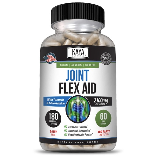 [BRSRAHY5AF7BUALO] Kaya Naturals Flex Aid - Mobility Support Supplement for Men and Women - Turmeric Capsules with Glucosamine Sulfate, Boswellia Serrata and MSM - for Knee Support and Mobility Health - 180 Count