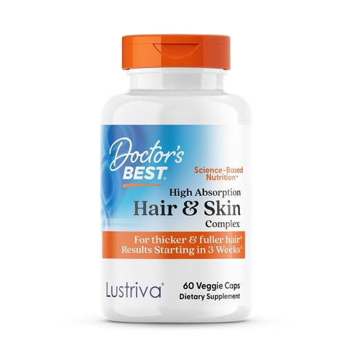 [BRSREH35AAIBQ2DB] High Absorption Hair & Skin Complex, Clinically Shown to Grow Thicker, Healthier Hair in 3 Weeks, Supports Hair Growth & Skin Health, Non-GMO, Gluten Free, Soy Free, Vegan, 60 Veggie Capsules