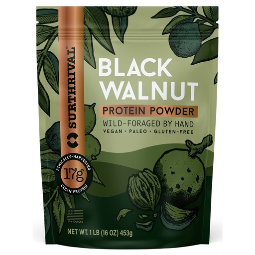 [BRSRMHD3BF4BU3TK] Surthrival: Black Walnut Protein Powder, Wild-Foraged, Ethically-Harvested, 17g Protein, USA Sourced, Vegan, Paleo, Gluten-Free, 1lb