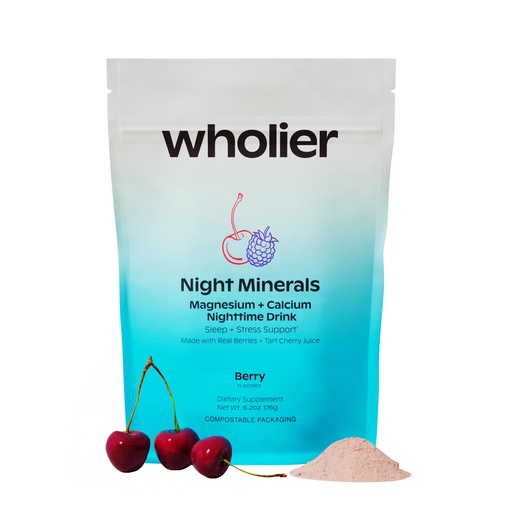[BRSRMCDYOUGQEGQ3] wholier Night Minerals Magnesium Glycinate + Calcium Drink Mix Powder with Tart Cherry & Superfood Berries, Natural Sleep Support, Melatonin Free, Gluten Free, Berry Flavor, Vegan, 25 Servings