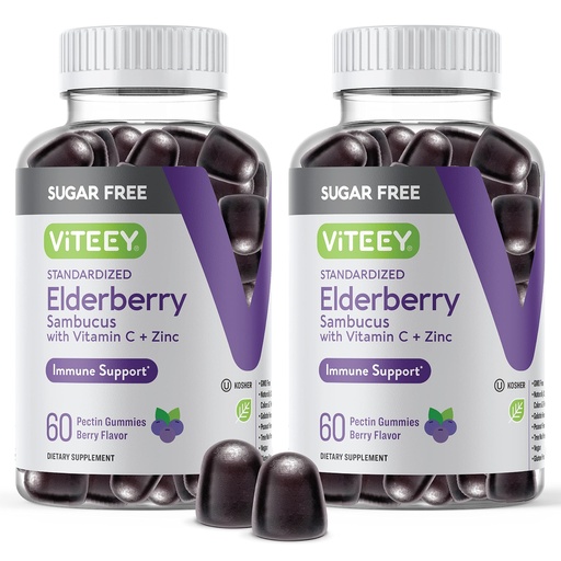 [BRSRMGT4PIJWA2D7] VITEEY Sambucus Elderberry Gummies for Adults & Teens + Zinc & Vitamin C - Sugar Free - Immune Support & Booster Herbal Supplement - Vegan, Gluten Free, Gelatin Free, GMO Free, Chewable Berry Flavored