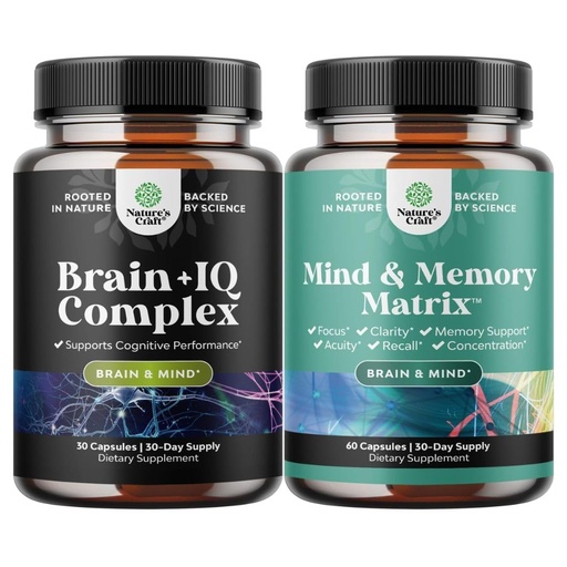 [BRSW2BIQOAHGE3TD] Bundle of Nootropic Memory Supplement for Brain Support and Advanced Brain Supplement for Memory and Focus - for Brain Boost and Natural Energy Booster - for Brain Fog Clarity Energy and Recall