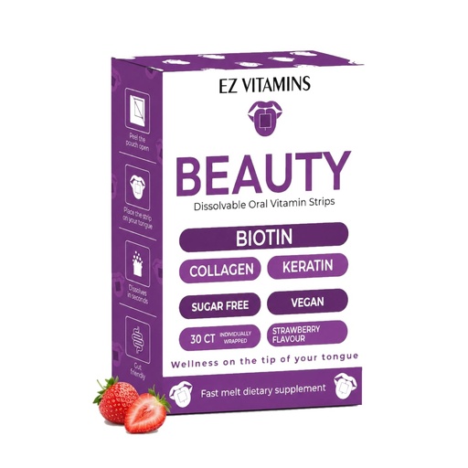 [BRSRACQRCB6G2CTD] Oral Strips for Hair Growth, Glowing Skin & Strong Nails – Fast-Acting Biotin, Vitamin E, Collagen & Folate Supplement For Men & Women – 2X Faster Results, Strawberry Flavor, 30 Strips | Sugar Free