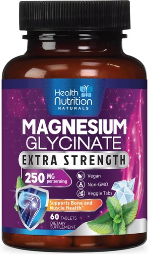 [BRSW2EIRPIPG2C3D] Magnesium Glycinate 250mg Per Serving - High Absorption 100% Chelated Magnesium Formula - Muscle, Nerves, Bone & Heart Health Support Supplement, Gluten-Free Non-GMO Vegan - Bottled USA - 60 Tablets