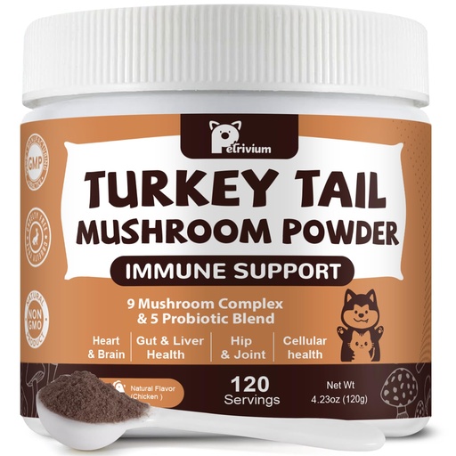 [BRSREAITOR6WMFIY] Mushroom Supplement with Probiotics for Dogs & Cats, Turkey Tail Mushroom for Pets - Mushroom Powder for Immune Boost & Overall Health- Partner Guard for Dogs Lumps and Bumps