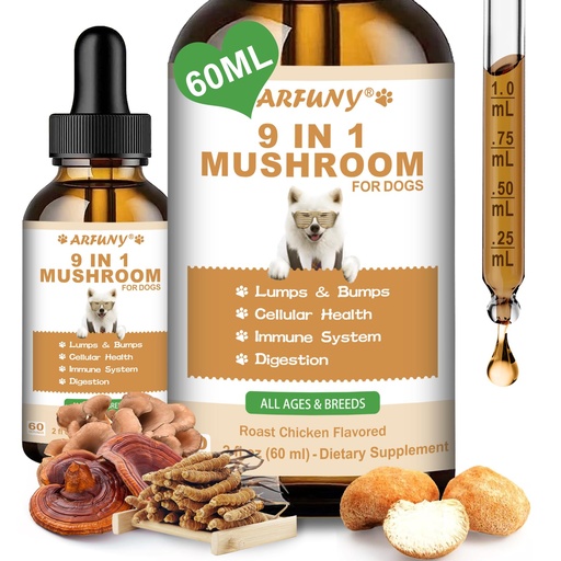 [BRSRE2YROECAKELD] 9 in 1 Mushroom Supplement for Dogs - Turkey Tail Mushroom for Dogs - Dog Lumps and Bumps Treatment - Digestive, Cellular, Immune Health Support - Reishi, Lions Mane, Shiitake - Roast Chicken Flavor