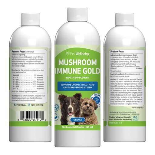 [BRSWGEAHOYDW2H3A] Pet Wellbeing Mushroom Immune Gold for Dogs - Complementary Immune Support with Functional Mushrooms Reishi, Maitake & Turkey Tail - NASC Certified & Vet-Formulated - 8 oz Liquid Formula