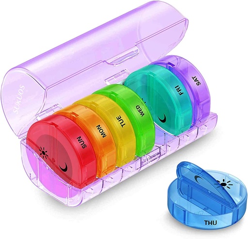[BRSW22QNBVYQIH33] Sukuos Weekly Pill Organizer 7 Day 2 Times a Day, Large Daily Pill Box Easy to Open, AM PM Pill Case for Medicine/Vitamin/Fish Oil/Supplements (Purple)
