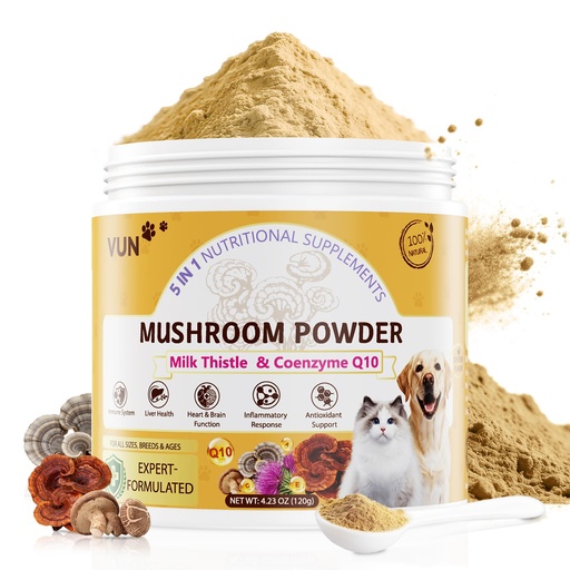 [BRSRGGT6OAARE3A4] VUN Turkey Tail Mushroom for Dogs, Mushroom Powder for Dogs & Cats Lipoma for Immune,Heart,Liver,Antioxidant Daily Wellness Supplement with Reishi & Shiitake Blend-120g