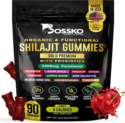 [BRSROCQ3CEDWAHTD] 3200 MG Pure Himalayan Shilajit Gummies Organic for Men & Women with Probiootit & Magnesium Ashwagnadha Chaga Turmeric Fulvic Acid 105+ Trace Minerals I Vegan Non-GMO I Lab Tested I 90 Count