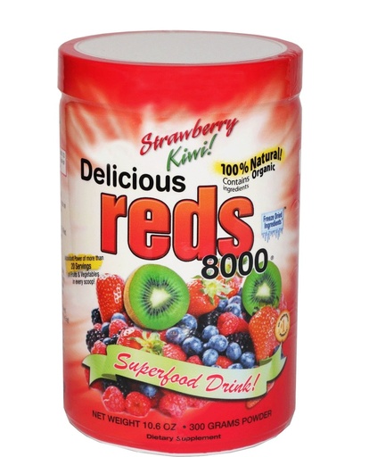 [BRSWIYIZAQARYYLC] Greens World Delicous Reds 8000 Strawberry-Kiwi Flavor, 10.6 Ounce