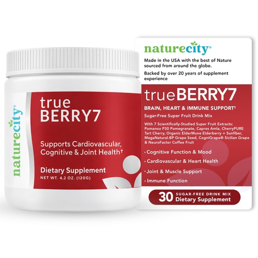 [BRSWKYL5PIEGECLA] NatureCity True-Berry-7 Super Polyphenol Fruit Blend Drink Mix - Immune Support Supplement with Organic Elderberry Extract Antioxidants Supplement - 7 Scientifically Backed Ingredients (30 Servings)