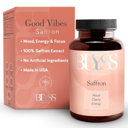 [BRSW2BT3CMNQECT7] Saffron Extract Capsules for Women, Mood & Energy Support, 60 Vegan Caps | BLYSS Nutrition saffron supplement supports PMS, mental clarity & metabolism; non-GMO, gluten free