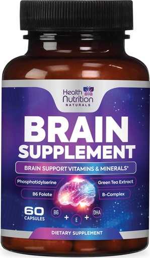 [BRSW22YRPIIAEHT3] Brain Memory Supplement - 3X Strength Nootropics for Concentration, Clarity & Focus Support - Brain Health Cognitive Vitamins with Bacopa, Phosphatidylserine & DMAE, Brain Booster, 60 Capsules
