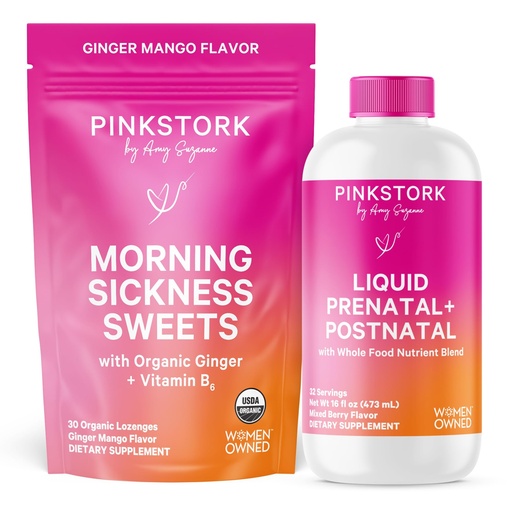 [BRSREEL2OECR42Q7] Pink Stork Liquid Prenatal + Morning Sickness Bundle - Morning Sickness Relief, Motion Sickness, Prenatal Vitamins for Women, Pregnancy Must Haves