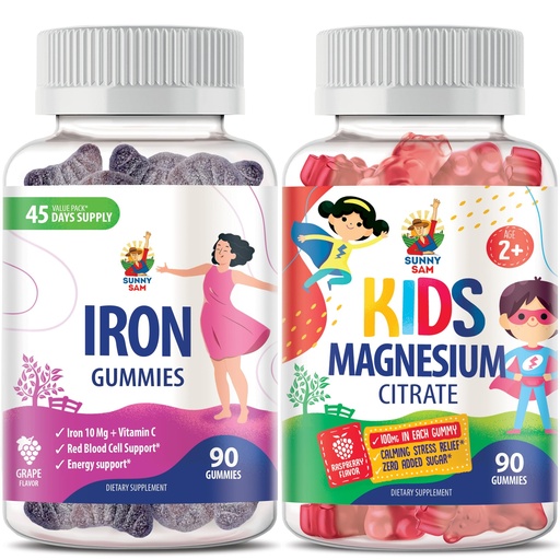 [BRSROC34BF7AYEY4] SUNNY SAM Magnesium Gummies for Kids & Iron Gummies for Adults - Iron Vitamins with Vitamin C
