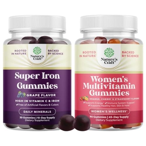 [BRSROCQPAEBGK2TO] Bundle of Extra Strength Iron Supplement Gummies with Vitamin C & B Complex - Increase Red Blood Cells and Multivitamin Gummies for Women Energy and Immunity - Vitamins for Women's Health & Wellness