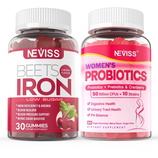 [BRSROCA3AQPRAFDG] NEVISS Vegan Iron Supplement Gummies, Gentle Iron + Probiotics for Women Gummies