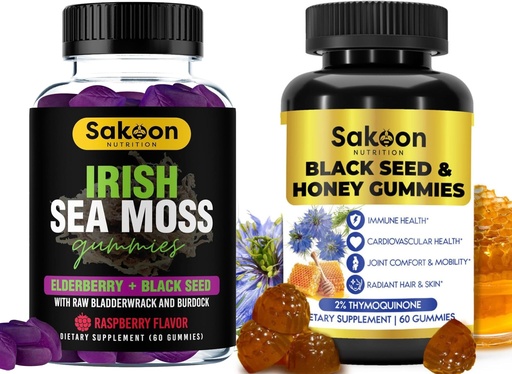 [BRSRMHD7C54AKHYZ] Sakoon nutrition Black Seed Oil & Honey Gummies + Irish Sea Moss Gummies | 2%+ Thymoquinone | Super Antioxidant for Immune, Heart, Joint, Digestive, Hair & Skin Support